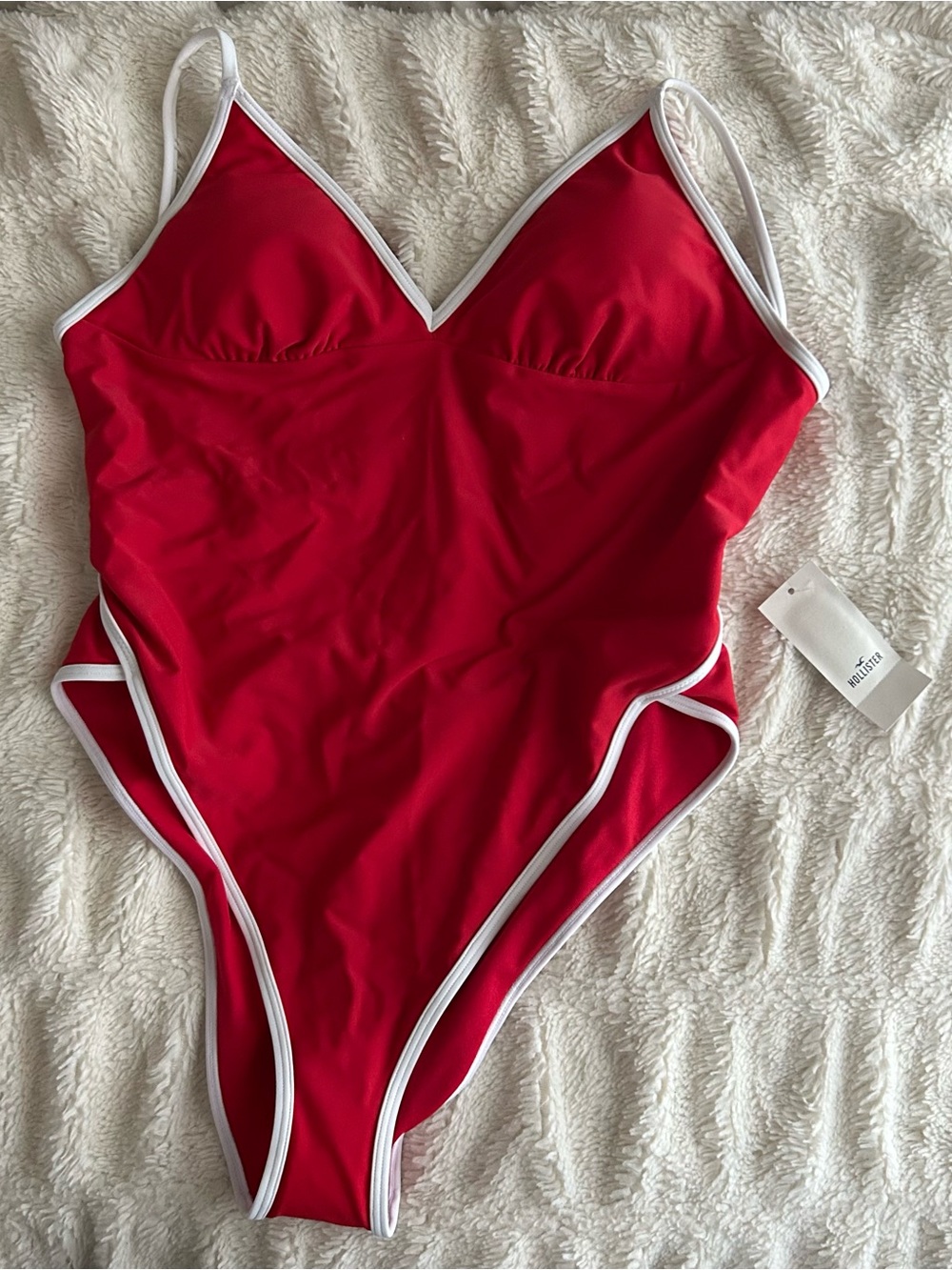 NWT! Hollister Sexy Cute One Piece Swimsuit Red / White Trim Size S